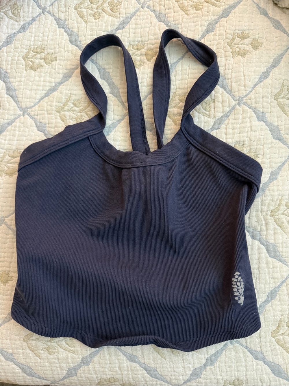 Free People Navy Ribbed Double-Strap Crop Tank